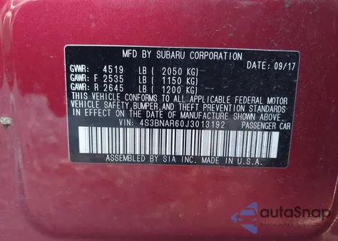 2018 Subaru Legacy 2.5I Sport из США, поврежденный, VIN 4S3BNAR60J3013192